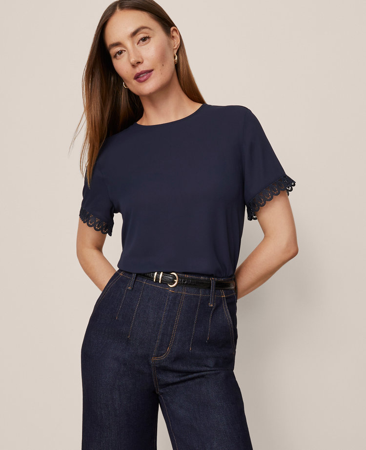 Lace Trim Mixed Media Top