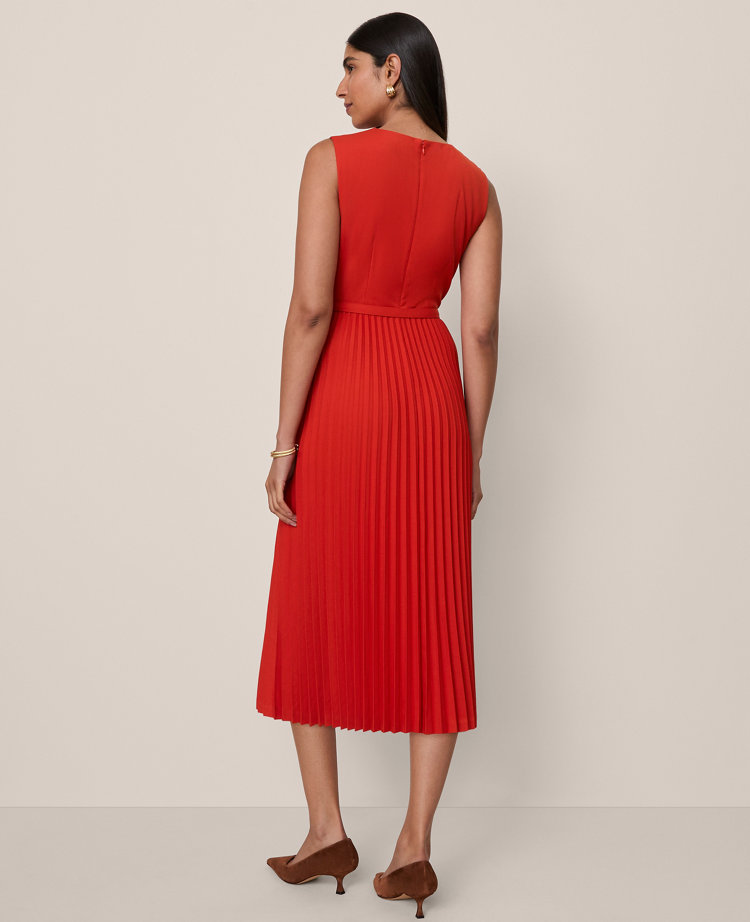 Petite Belted Pleated Midi Dress