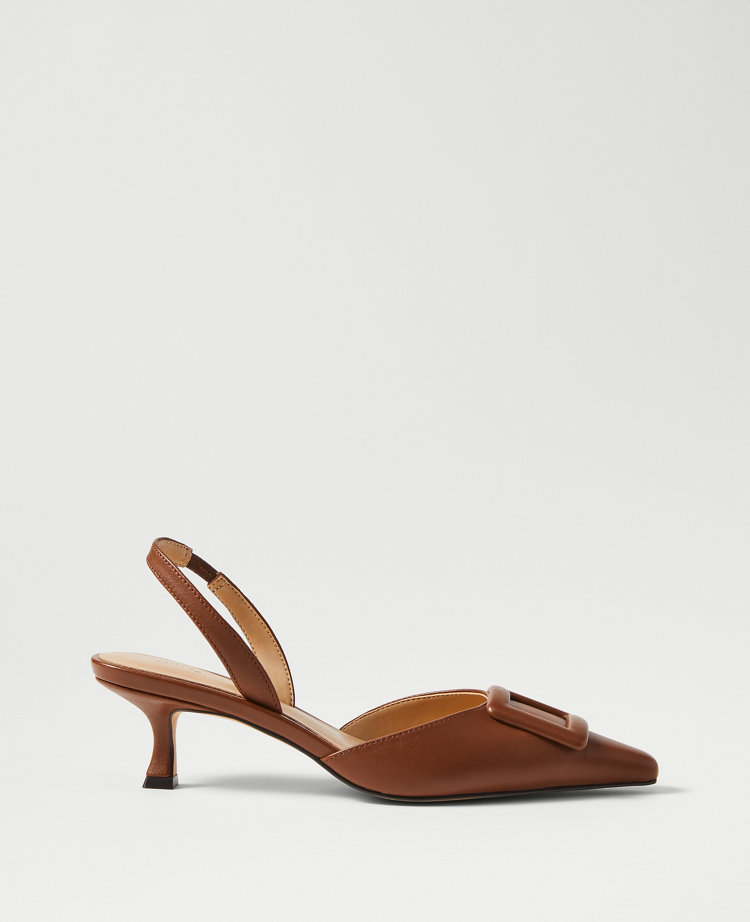 Pointy Toe Buckle Leather Slingback Pumps