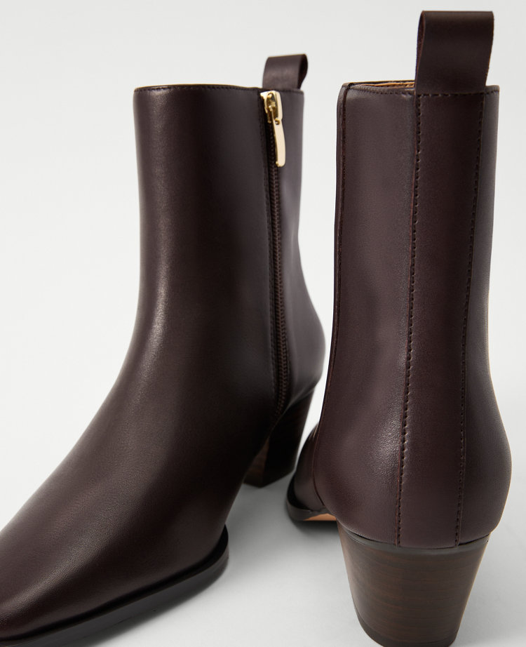 Ann Taylor Tapered Heel Leather Bootie In Brown