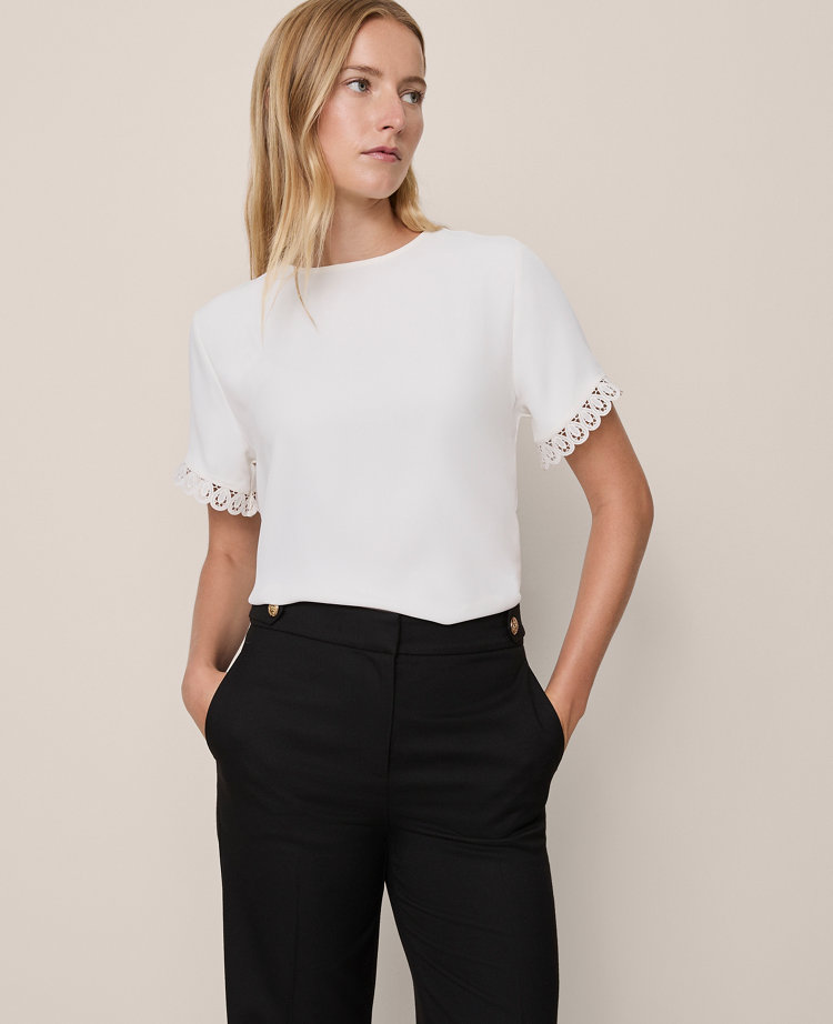Lace Trim Mixed Media Top