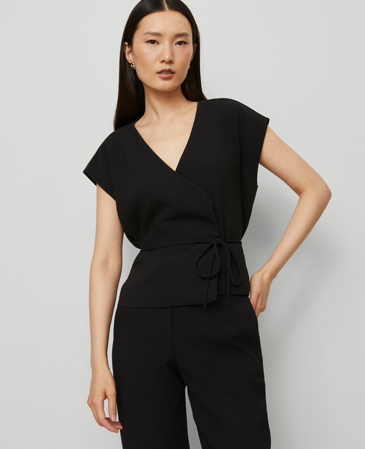 Petite Wrap Tie Waist Blouse