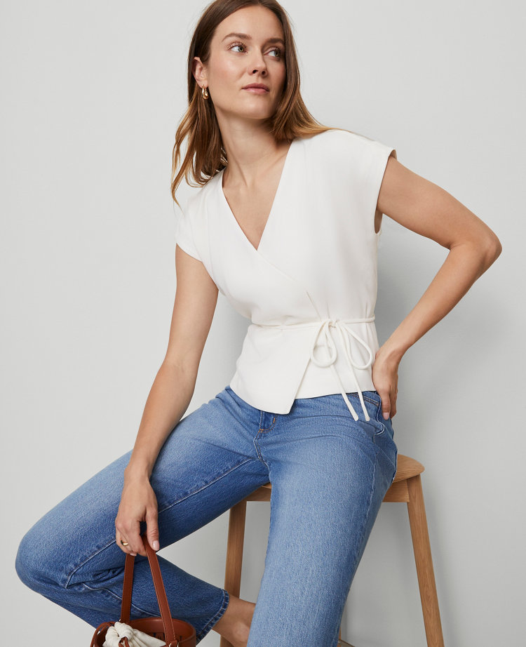 Petite Wrap Tie Waist Blouse