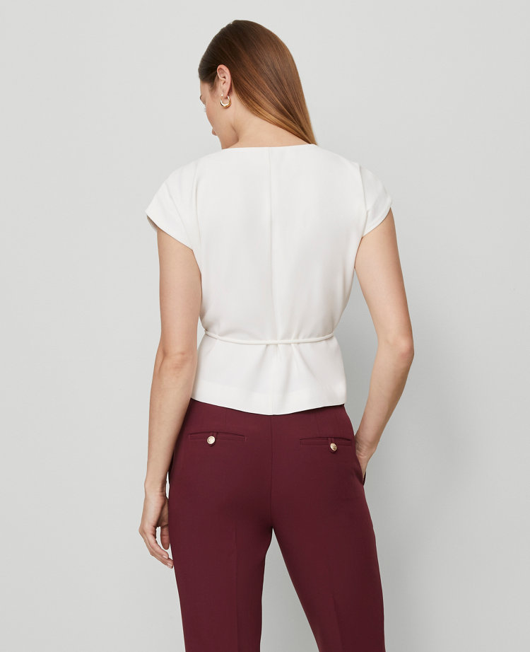 Petite Wrap Tie Waist Blouse