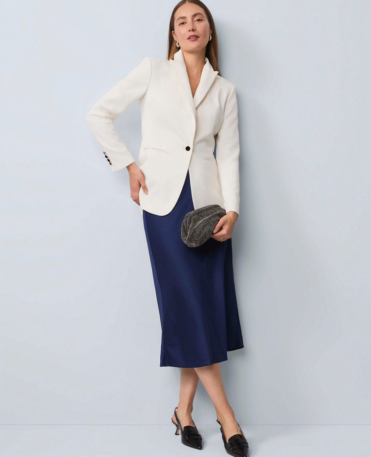 Belted Crepe Fitted Long Blazer