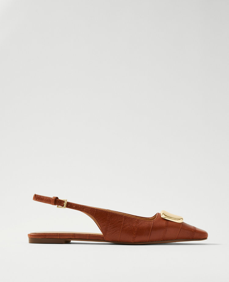 Weekend Collection Hardware Embellished Leather Slingback Flats
