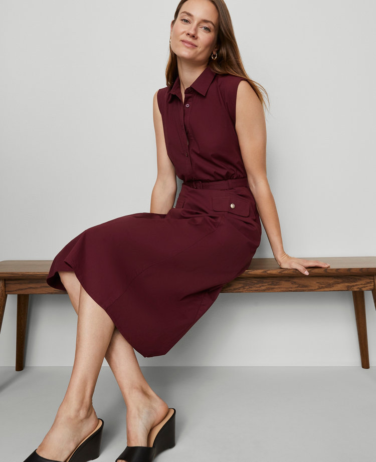 Petite Belted Flare Midi Shirtdress