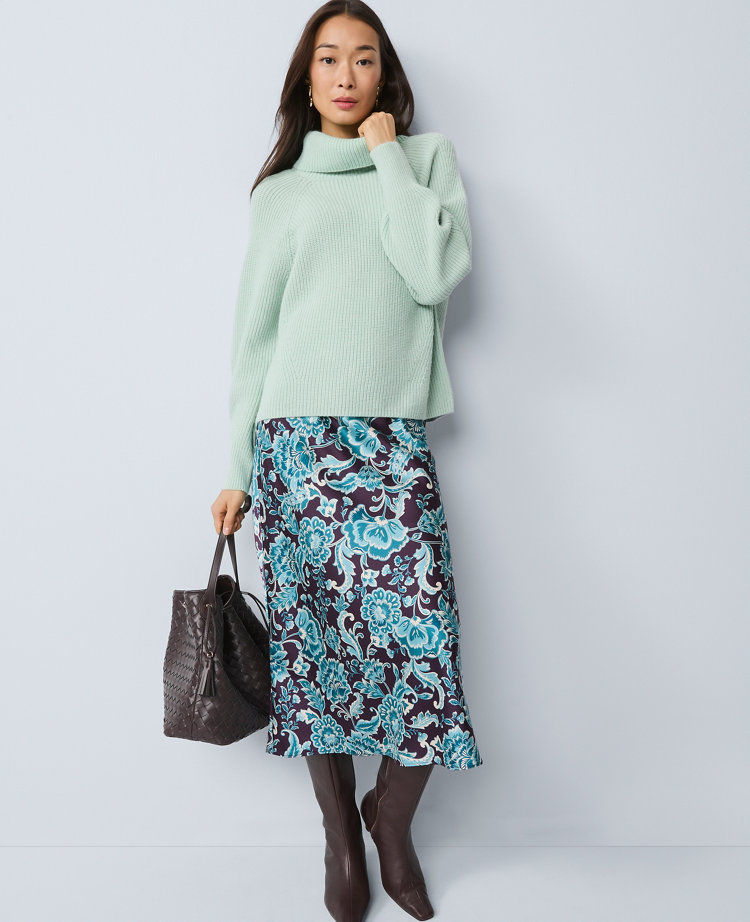 Floral Satin Midi Slip Skirt