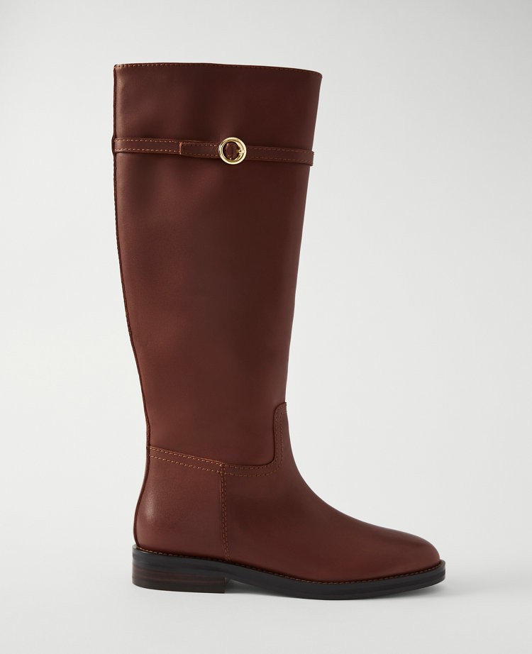 Ann Taylor Chain Wrap Leather Riding Boot In Brown