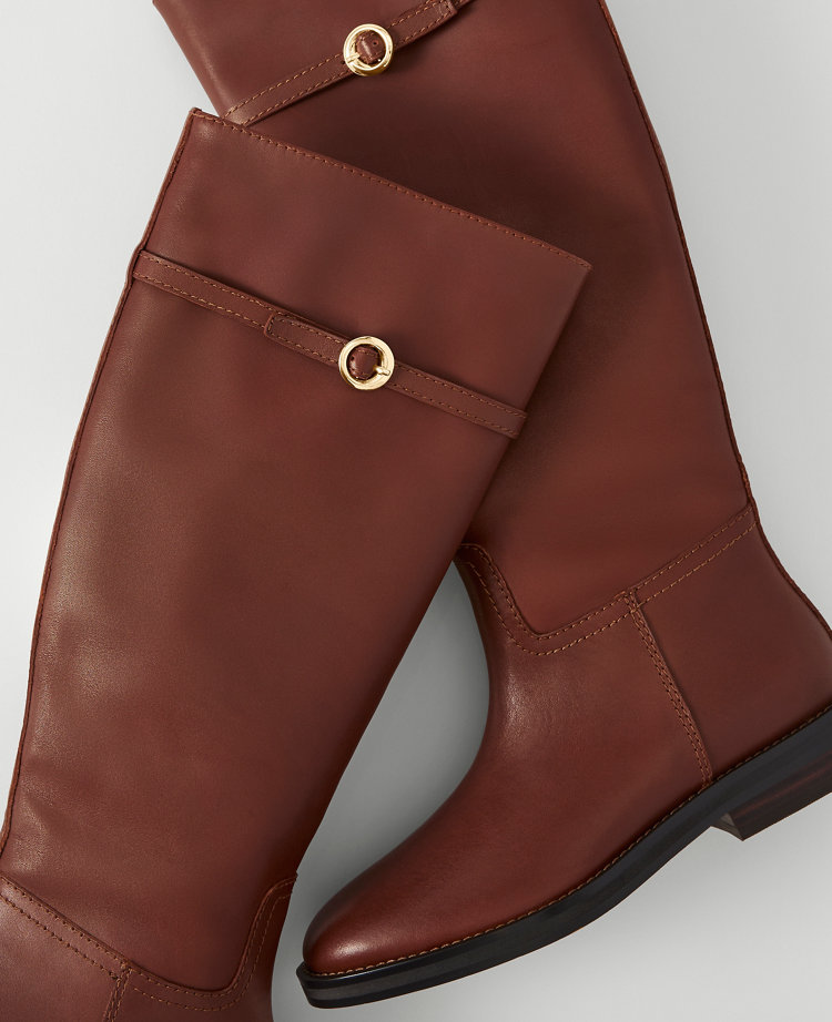 Ann Taylor Chain Wrap Leather Riding Boot In Brown