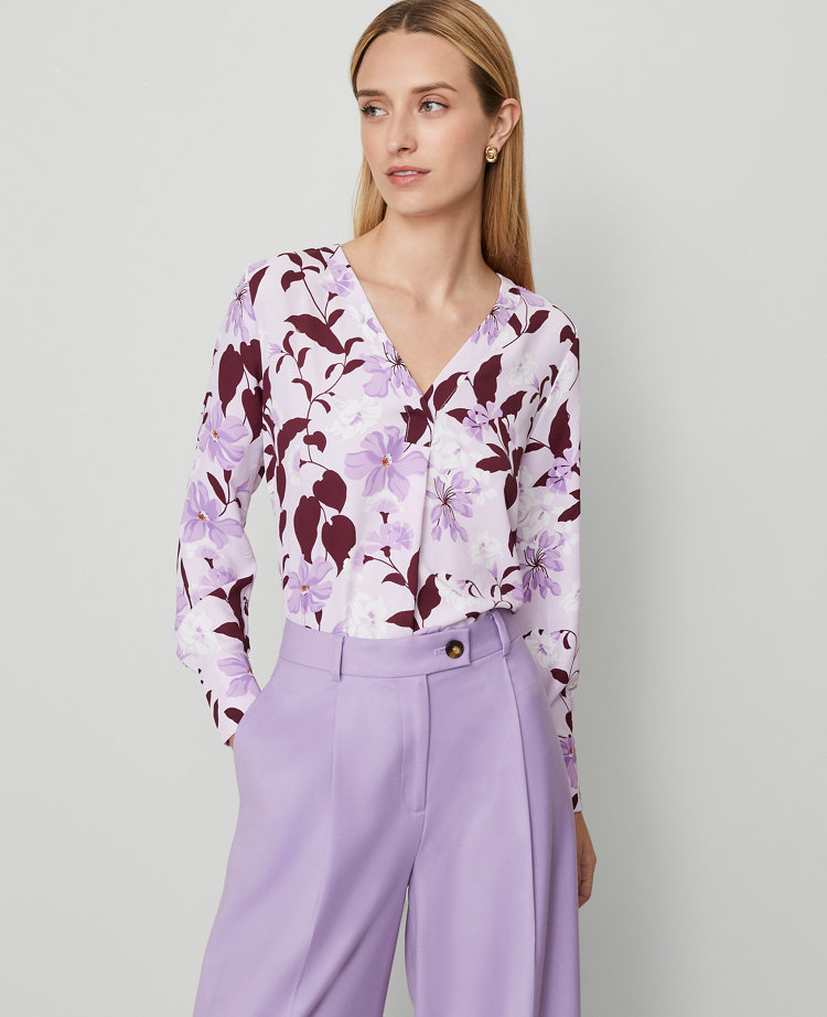 Floral Mixed Media Pleat Front Top