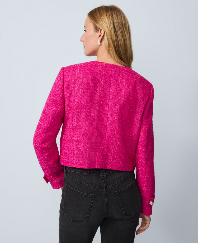 Ann Taylor Tweed Cropped Jacket In Pink