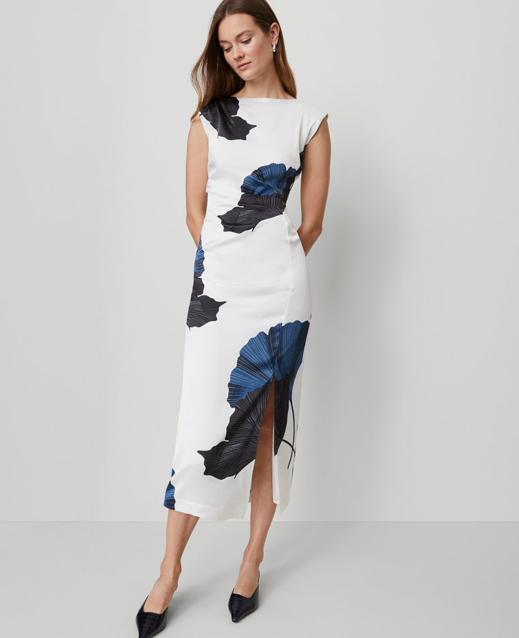 Petite Asymmetric Satin Sheath Dress