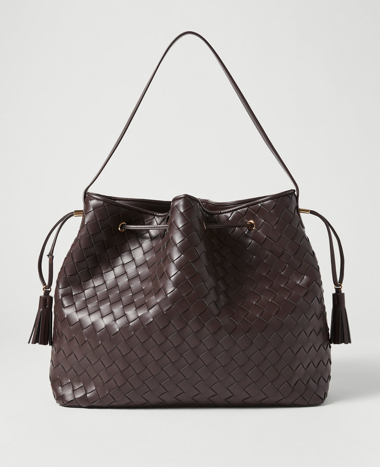 Woven Drawstring Bucket Bag