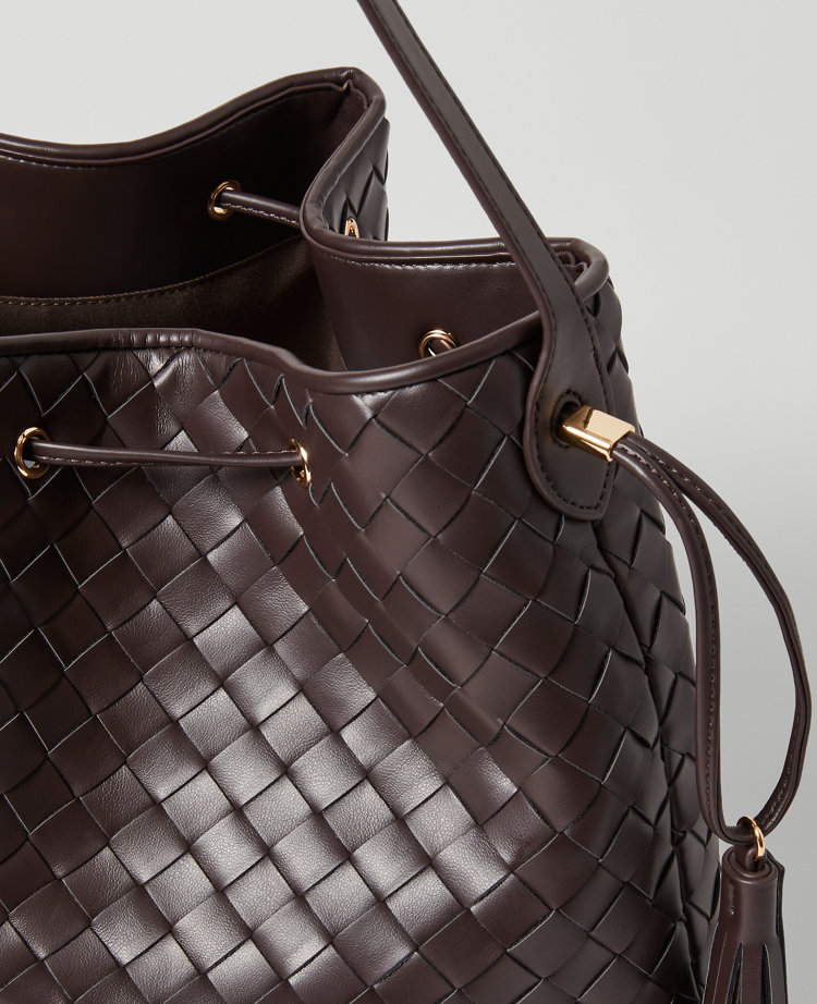 Woven Drawstring Bucket Bag