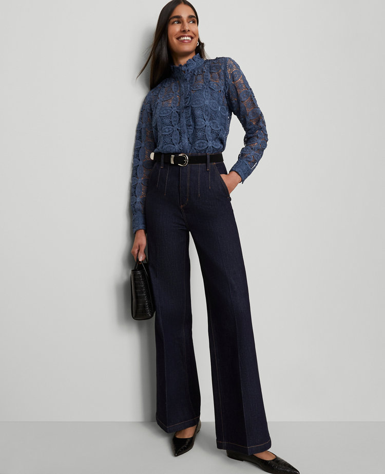 Petite Ruffle Collar Lace Blouse