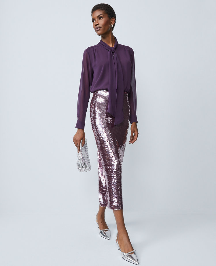 Sequin Column Midi Skirt