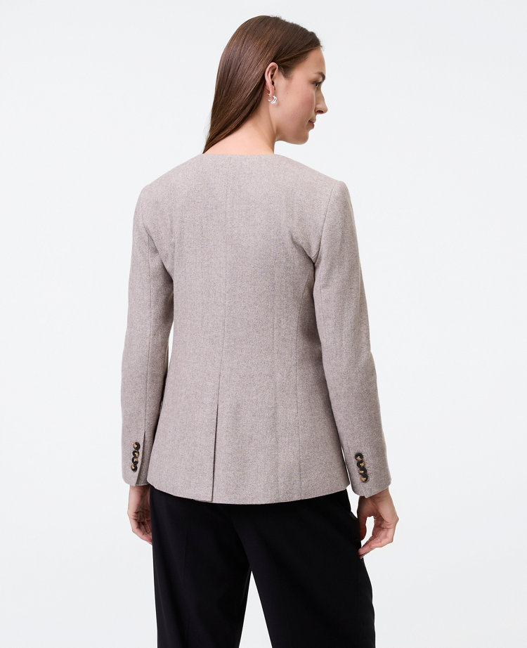The Fitted Crew Neck Jacket in Herringbone