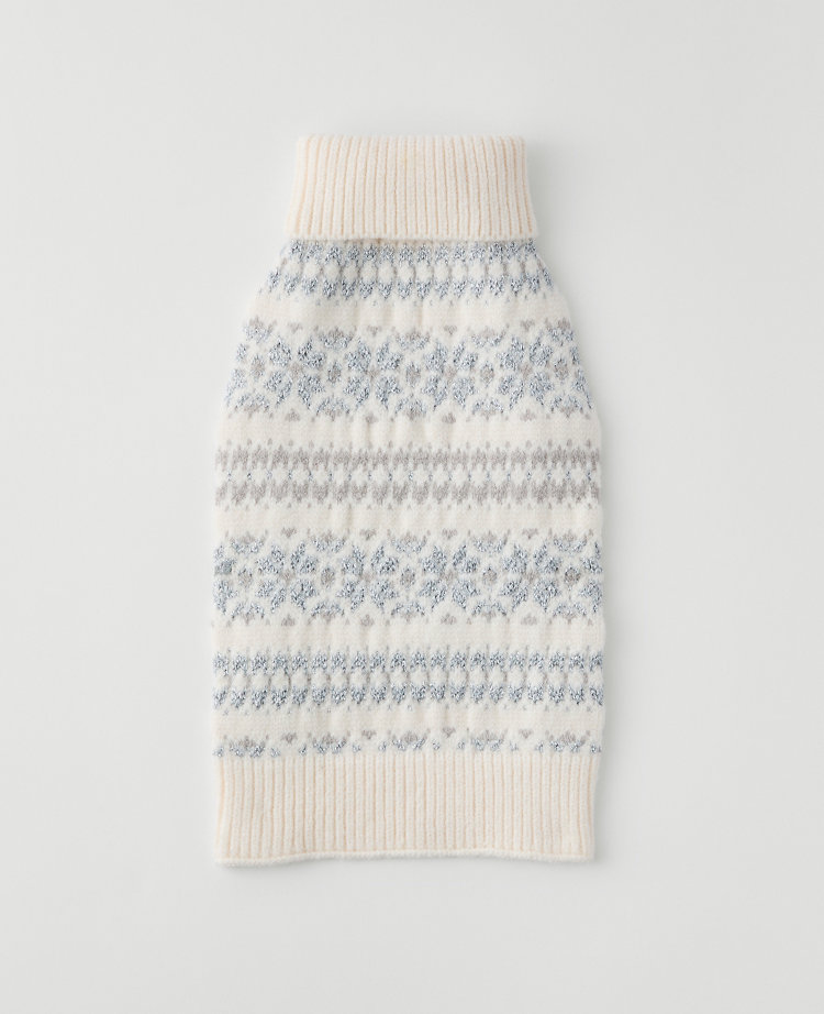 Ann Taylor Weekend Collection Fair Isle Dog Sweater Winter White Women's