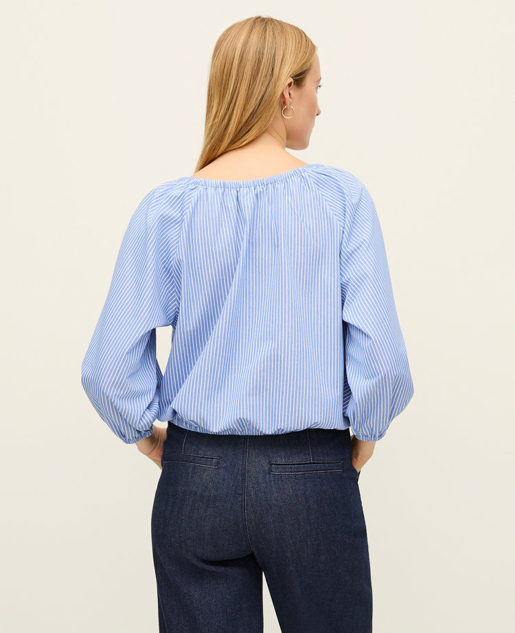 Ann Taylor Striped Bubble Hem Top Blue/White Combo Women's