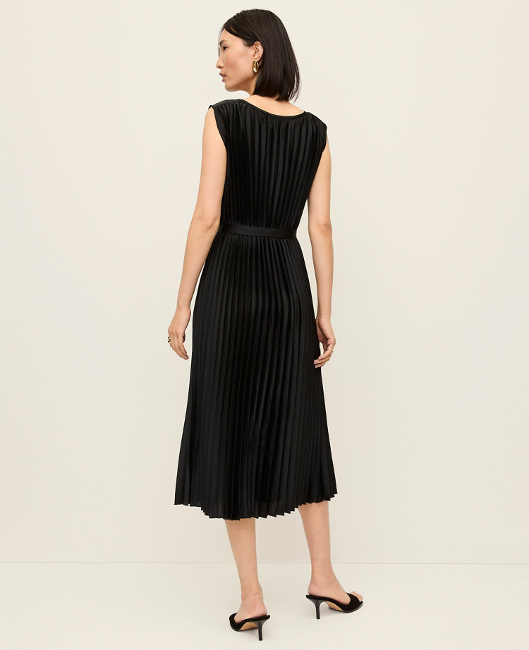 Pleated Satin Midi Dress