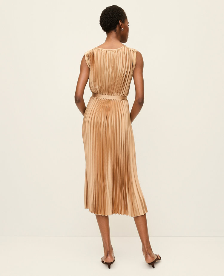 Pleated Satin Midi Dress