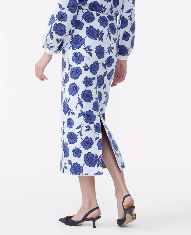 Ann Taylor Floral Sweater Pencil Skirt Electric Periwinkle Women's