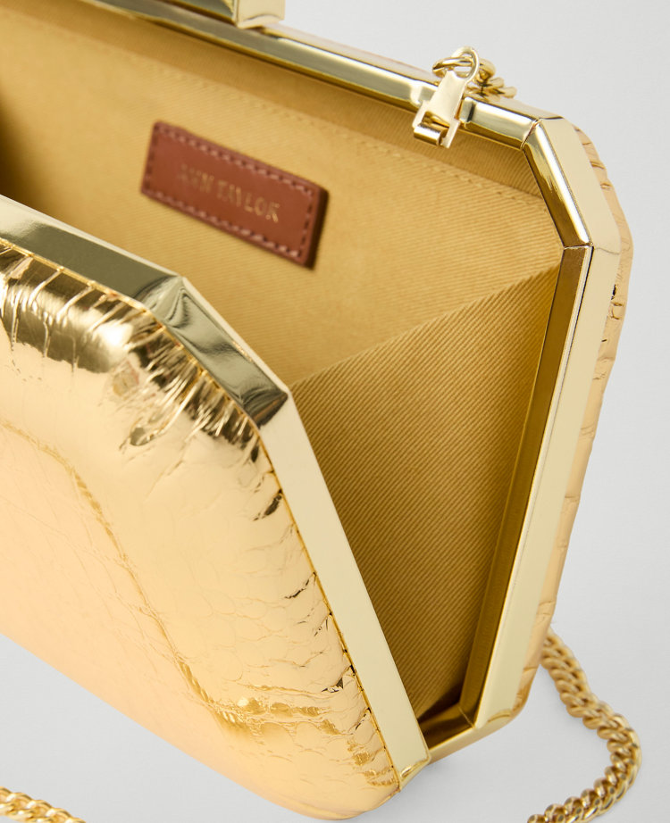 Ann Taylor Beveled Metallic Croco Clutch In Gold