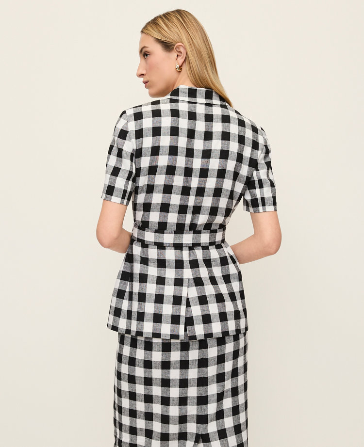 The Belted Greenwich Blazer in Gingham Linen Blend