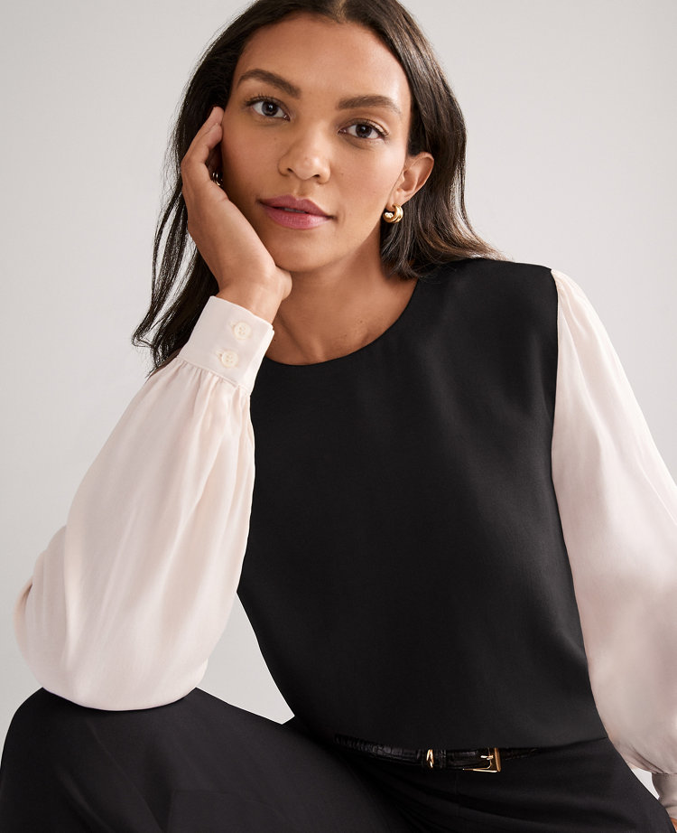 Colorblock Crew Neck Blouse