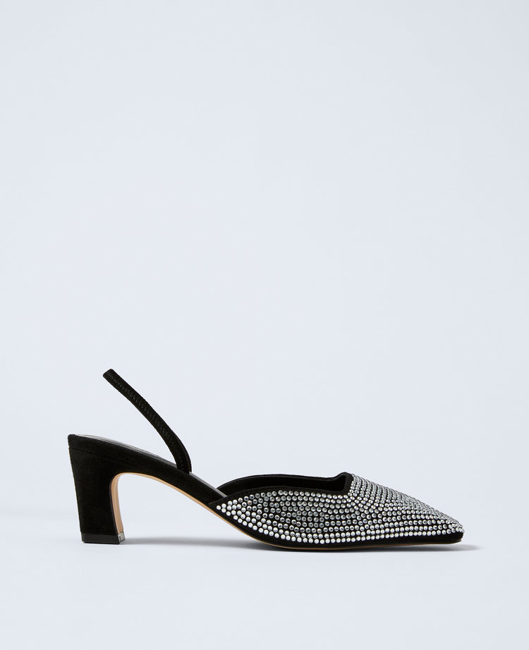Suede Embellished Slingback Pump