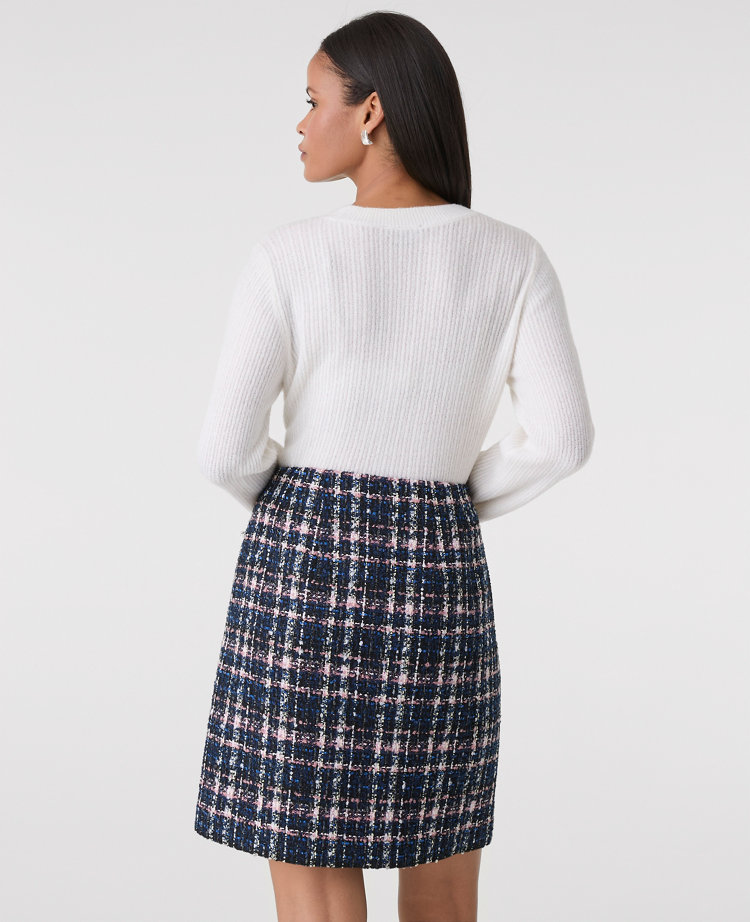 Plaid Tweed A-Line Skirt