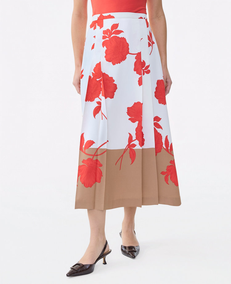 Floral Satin Pleated Maxi Skirt