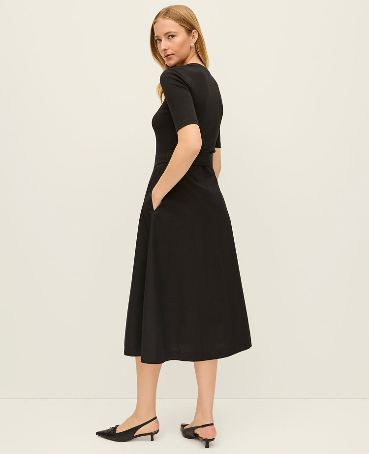 Mixed Media Flare Midi Dress