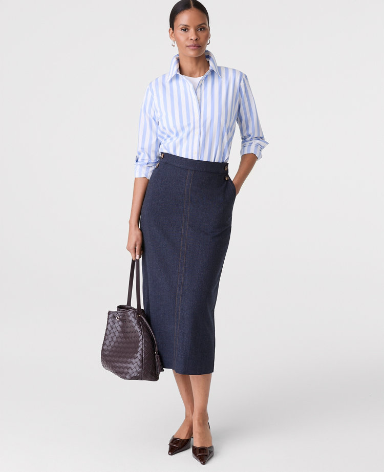 Button Column Midi Skirt