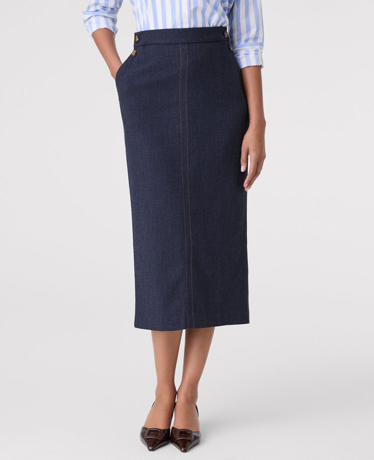 Button Column Midi Skirt