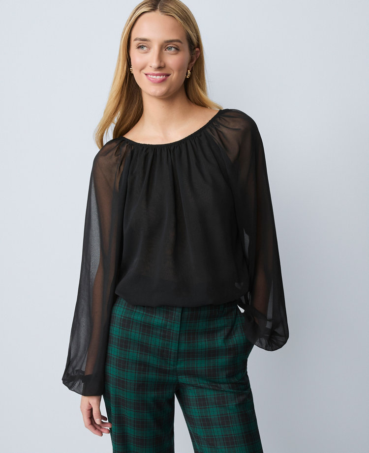 Shirred Crew Neck Blouse