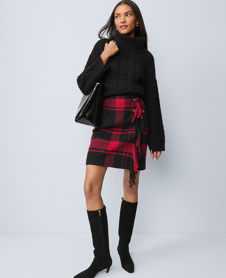 Petite Weekend Collection Plaid Wrap Effect Skirt