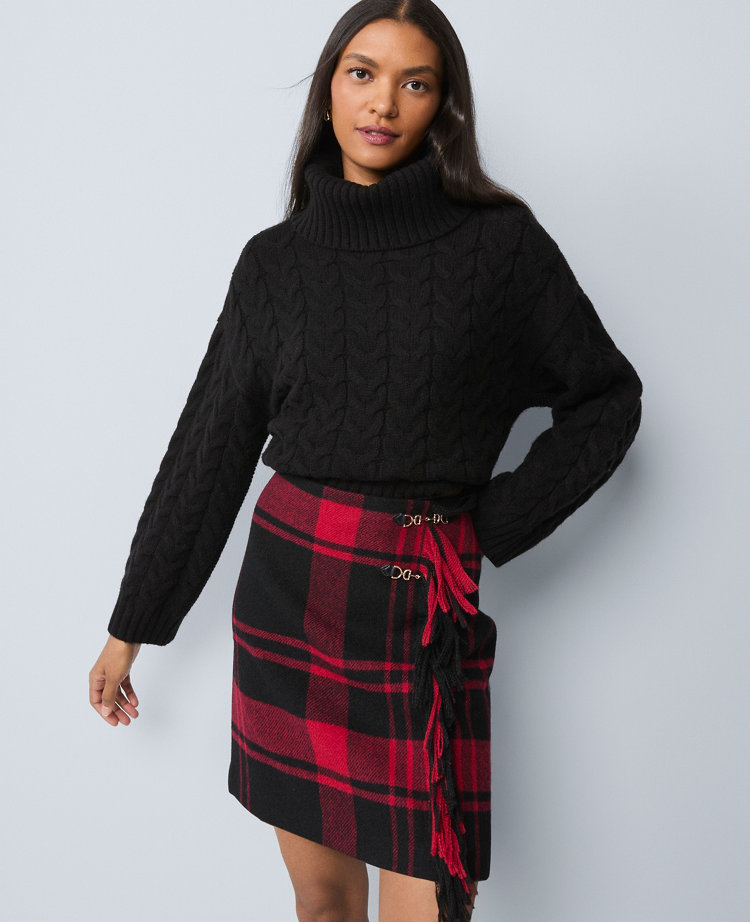 Petite Weekend Collection Plaid Wrap Effect Skirt