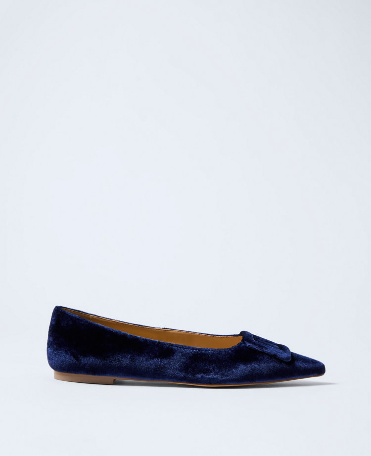 Ann Taylor Velvet Pointy Toe Buckle Flat In Black