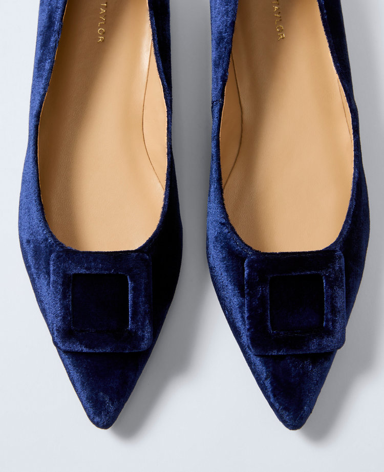 Ann Taylor Velvet Pointy Toe Buckle Flat In Black