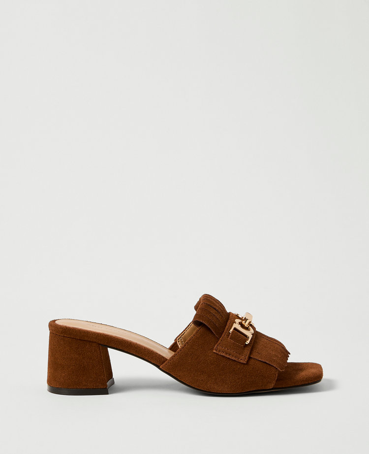 Suede Kiltie Block Heel Sandal