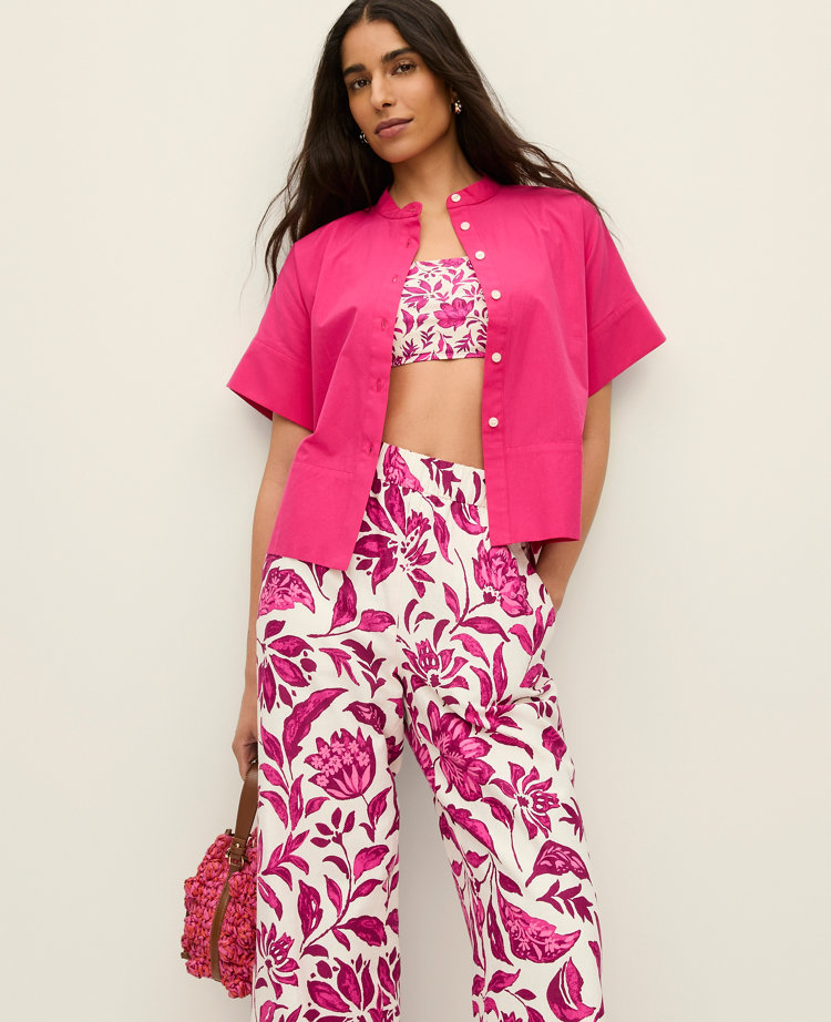 Stand Collar Poplin Blouse