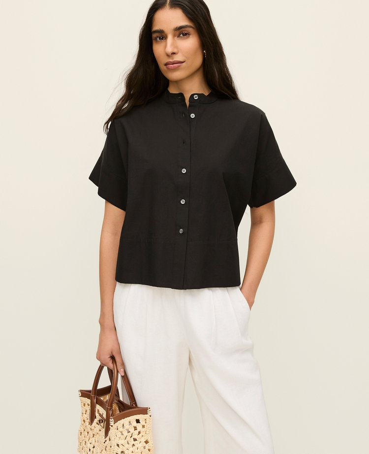 Stand Collar Poplin Blouse