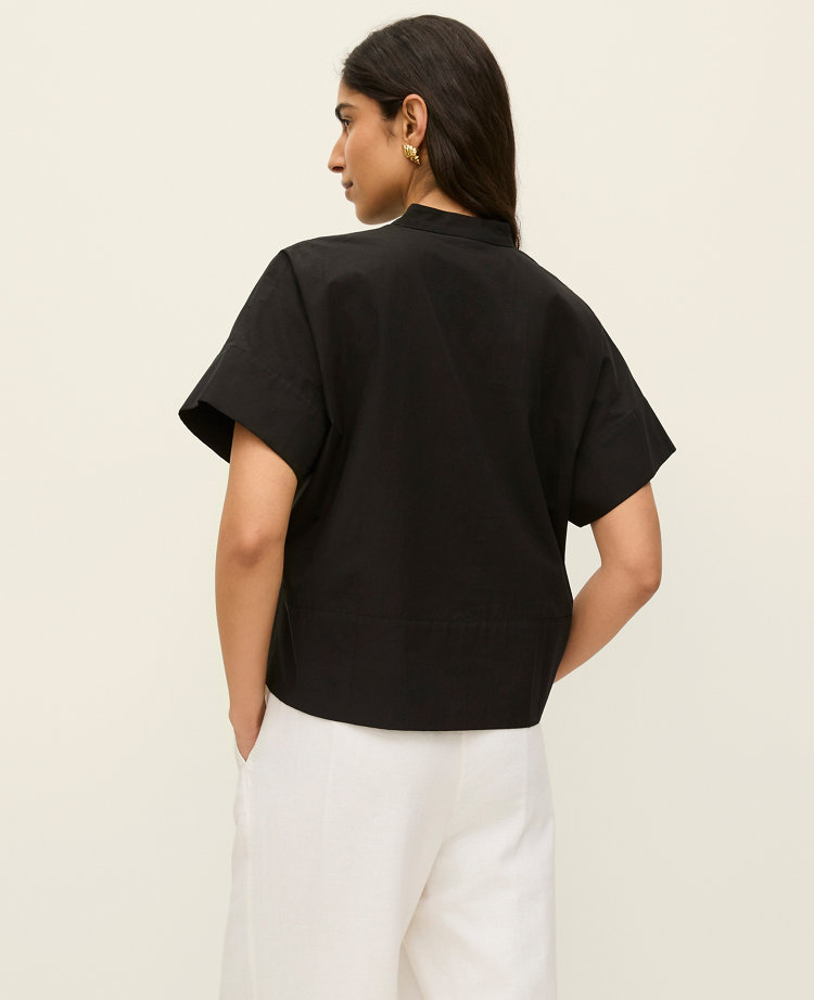 Stand Collar Poplin Blouse