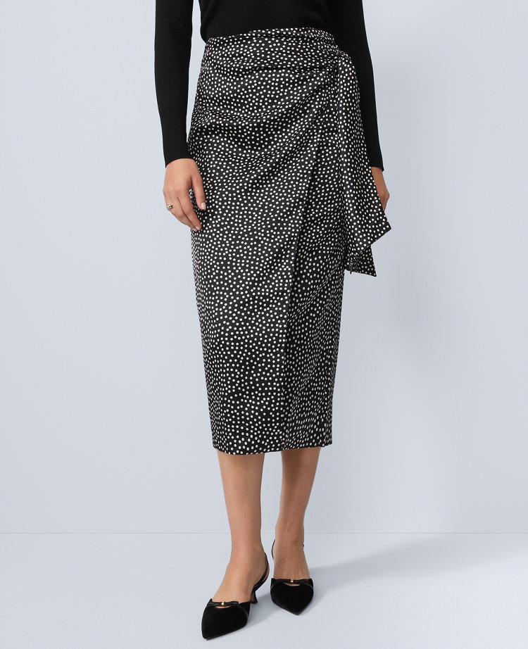 Petite Dotted Side-Tie Satin Midi Skirt