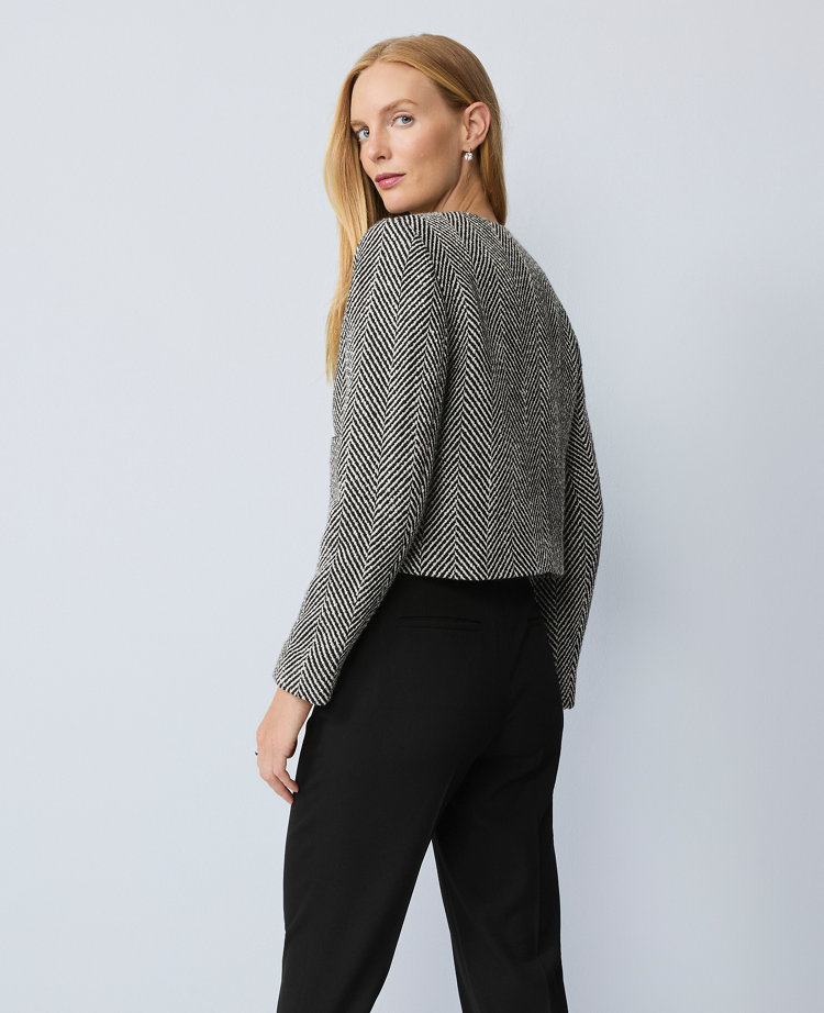 Petite Embellished Herringbone Cropped Jacket