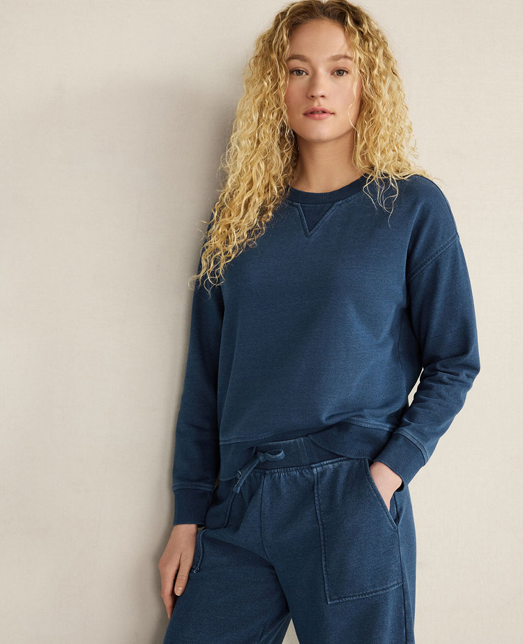 Haven Well Within Indigo Washed Cotton Fleece Crewneck Pullover