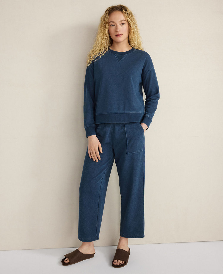 Haven Well Within Indigo Washed Cotton Fleece Crewneck Pullover