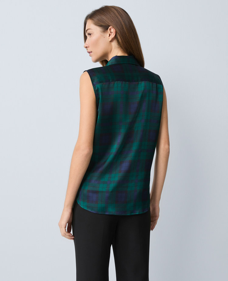 Plaid Satin Sleeveless Shirt